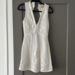 Anthropologie White Crochet V-Neck Sleeveless Dress